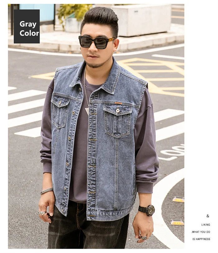 Motorcycle Vest Men Plus Size 8XL 6XL 7XL Sleeveless Jacket Autumn Hip Hop Man Veste Cowboy Slim Fit Korean Male Denim Waistcoat