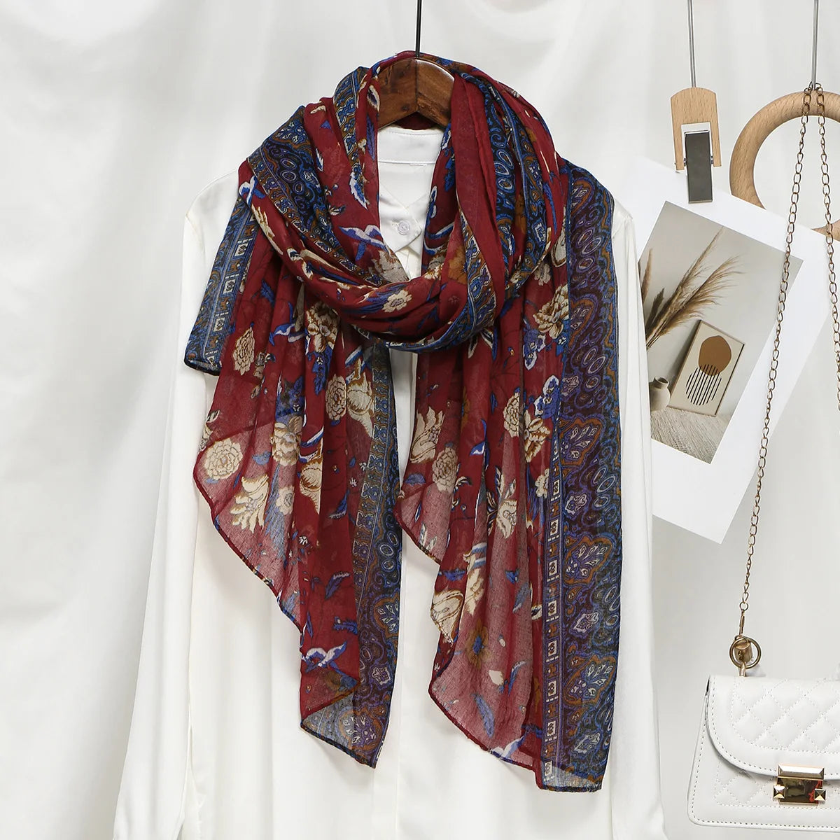 Foulard Hijab Femme — Écharpe Voile Viscose Coton Doux Turban Long