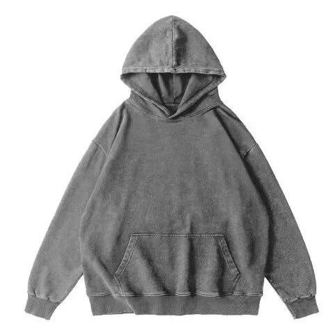 Oversized Pullover Hoodies for Men Wash Plush Cotton Hooded Sweatshirt Baggy Vintage Black Hoodies Unisex Distress Hoodie