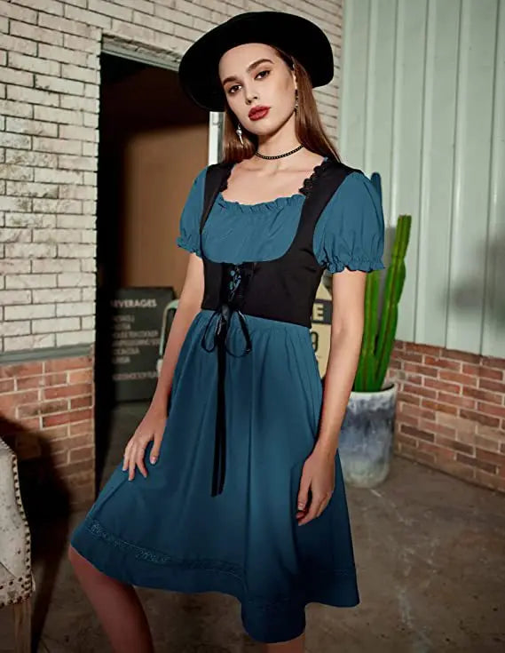 Robe Médiévale Gothique Femme — Manches Courtes Maxi Féerique Viking