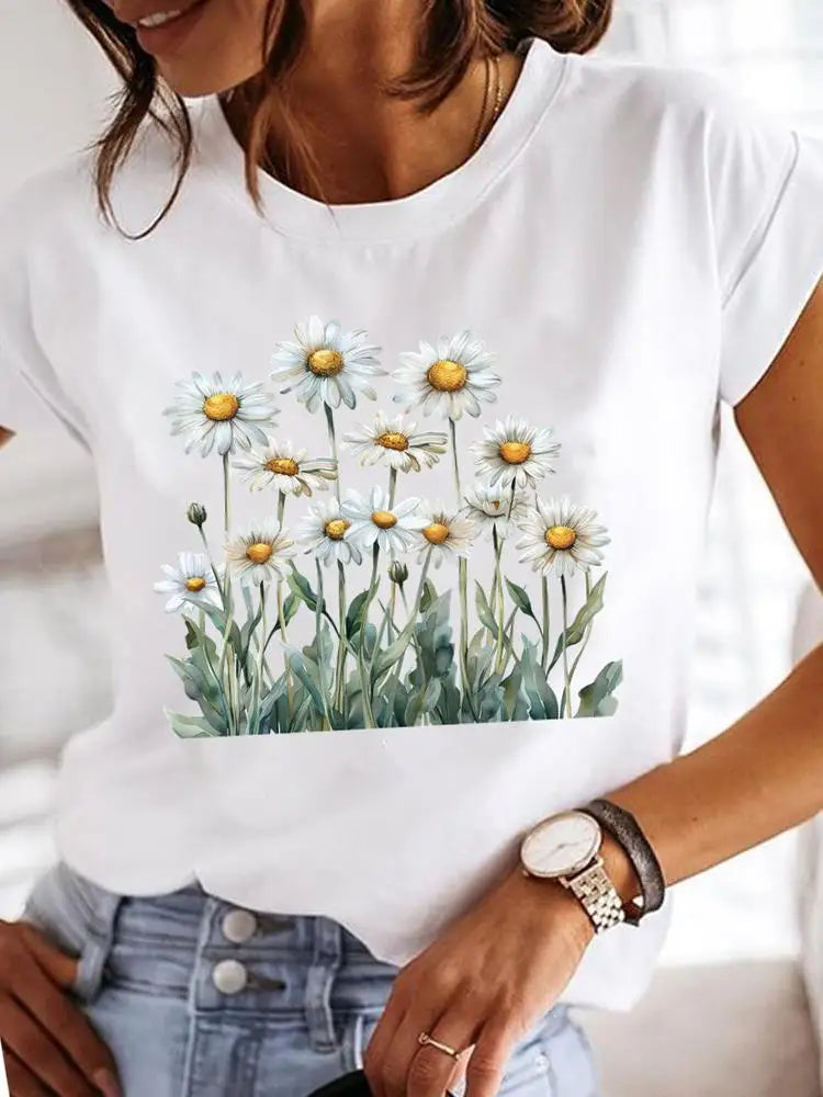 T-Shirt Femme Imprimé Fleurs — Style Casual Années 90