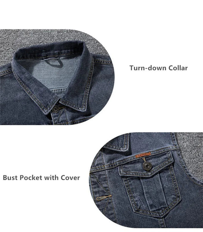 Motorcycle Vest Men Plus Size 8XL 6XL 7XL Sleeveless Jacket Autumn Hip Hop Man Veste Cowboy Slim Fit Korean Male Denim Waistcoat