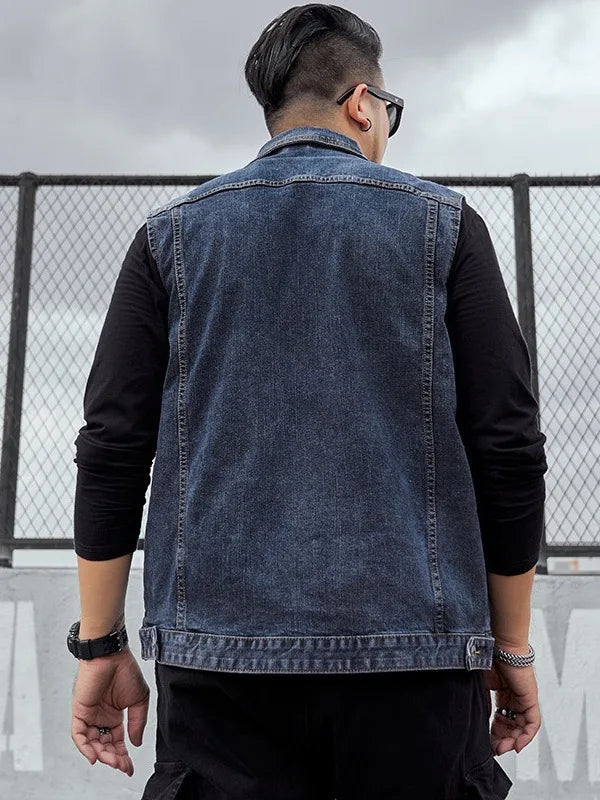 Motorcycle Vest Men Plus Size 8XL 6XL 7XL Sleeveless Jacket Autumn Hip Hop Man Veste Cowboy Slim Fit Korean Male Denim Waistcoat