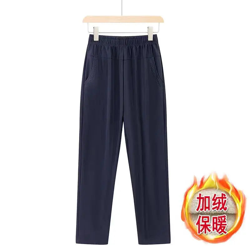 Oversize 8XL Women Trousers 2026 New Solid Elastic High Waist Casual Pants Autumn Winter Female Straight Pants Mother Long Pants