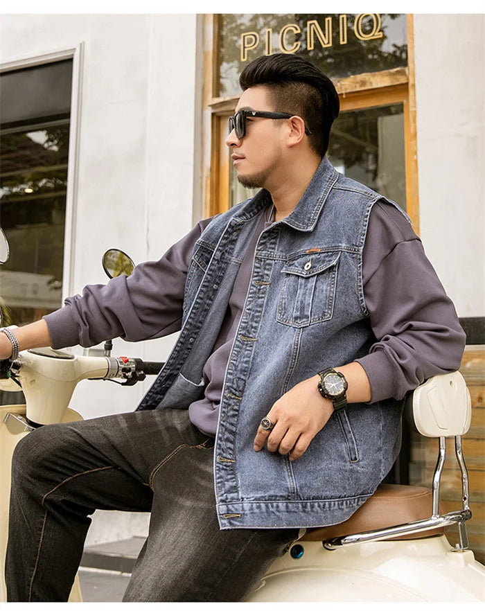 Motorcycle Vest Men Plus Size 8XL 6XL 7XL Sleeveless Jacket Autumn Hip Hop Man Veste Cowboy Slim Fit Korean Male Denim Waistcoat