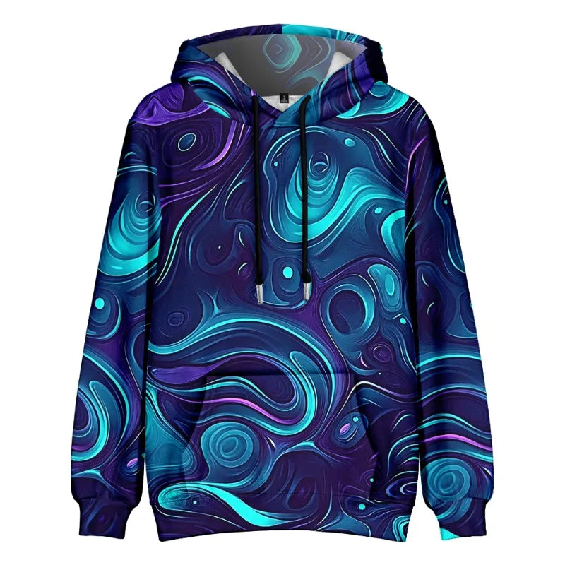 Men's Oversize Hoodie Modern Abstract Art Print Sweatshirt Fluid Graphic Pullover Hoodie with Pocket Streetwear Couple Fashion