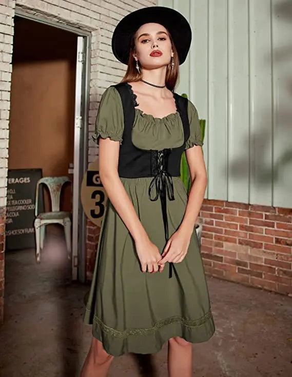 Robe Médiévale Gothique Femme — Manches Courtes Maxi Féerique Viking
