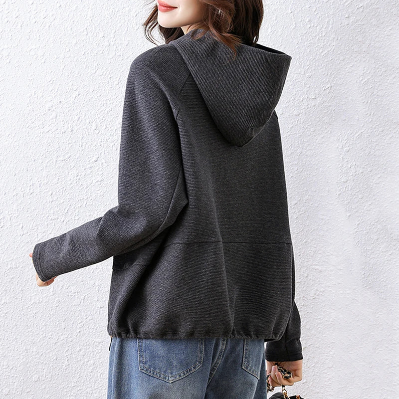 Oversize Hoodies Long Sleeve Zipper Pullovers Dark Gray Tops Jumper Sweatshirts Women