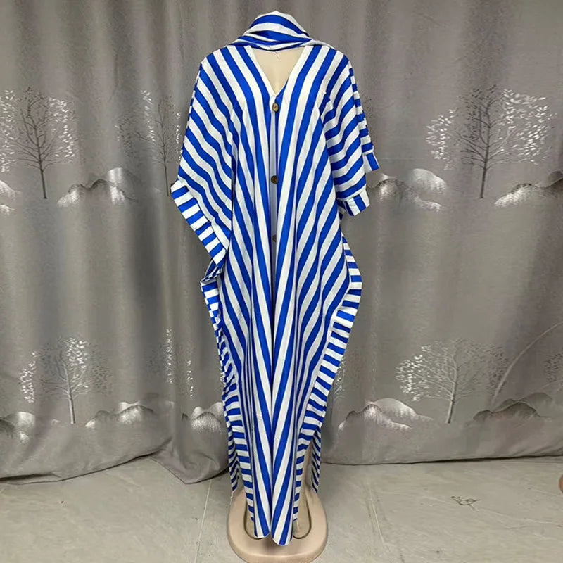 Robe Longue Femme Col V Rayée — Style Décontracté Grande Taille Automne 2026
