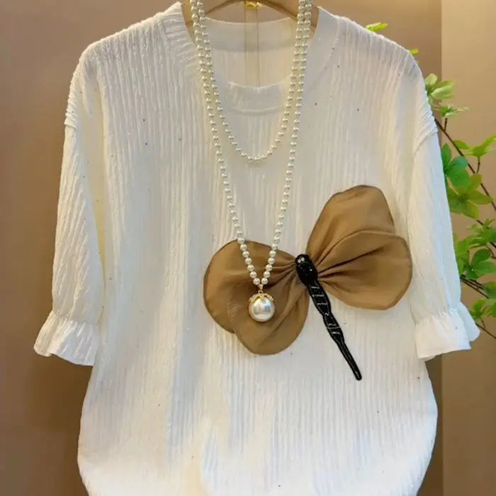 Oversized T Shirts 2025 Women's Clothing O-neck Short Sleeve Casual Tees Fashion Korean Camisetas Folds Sweet Bow Summer Tshirt