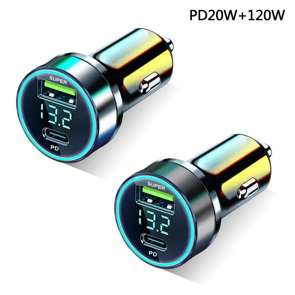Chargeur Voiture Rapide 120W+20W PD Double USB-C pour iPhone 13 Pro et Smartphones