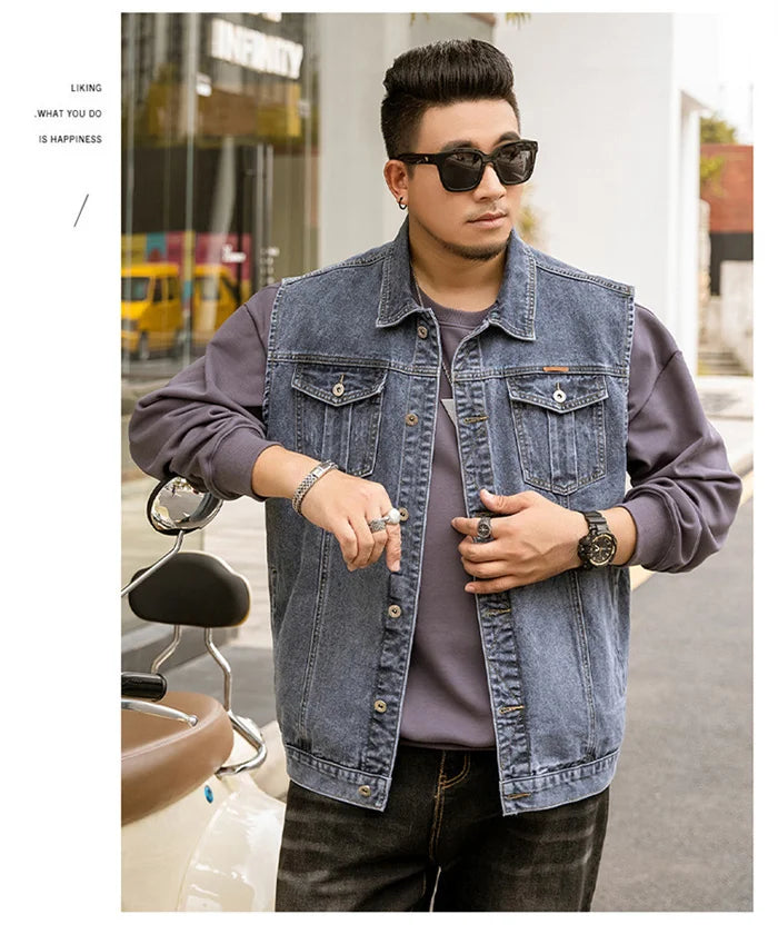 Motorcycle Vest Men Plus Size 8XL 6XL 7XL Sleeveless Jacket Autumn Hip Hop Man Veste Cowboy Slim Fit Korean Male Denim Waistcoat