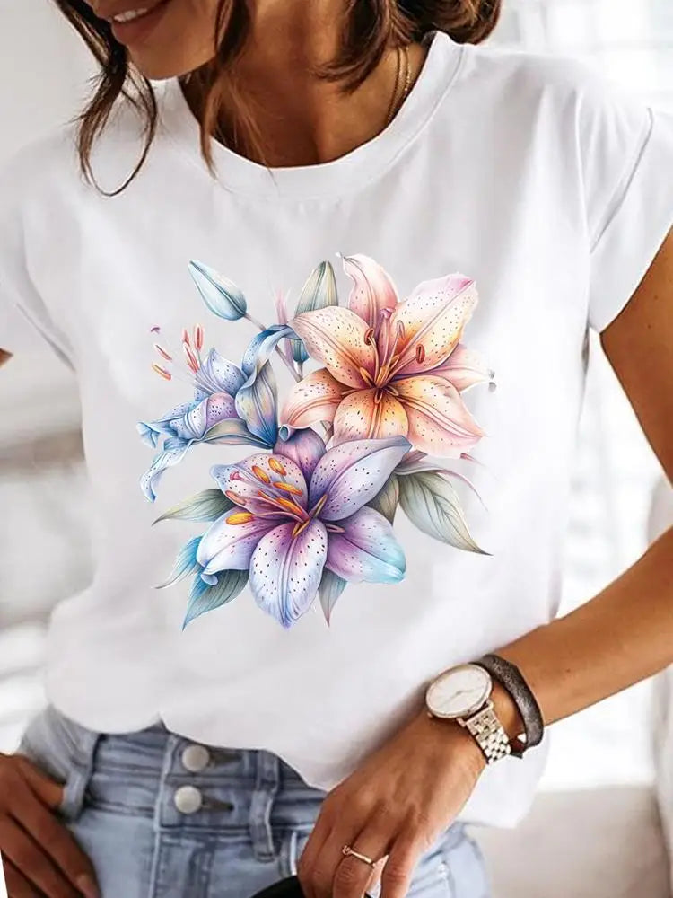 T-Shirt Femme Imprimé Fleurs — Style Casual Années 90