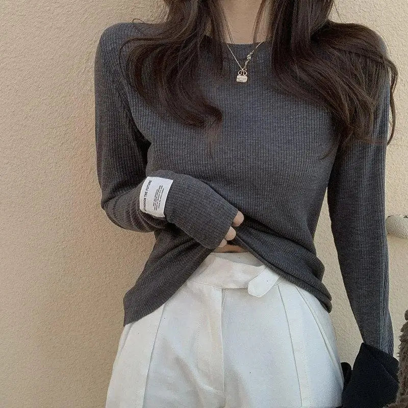 T-Shirt Femme Style Coréen — Pullover Streetwear Beige Esthétique