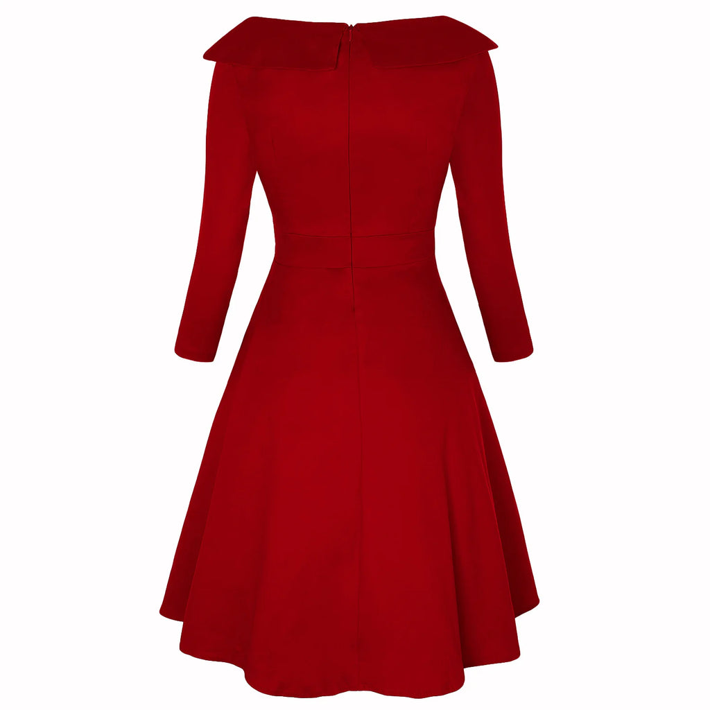 Robe Vintage Rockabilly À Pois — Taille Haute Manches Longues Swing