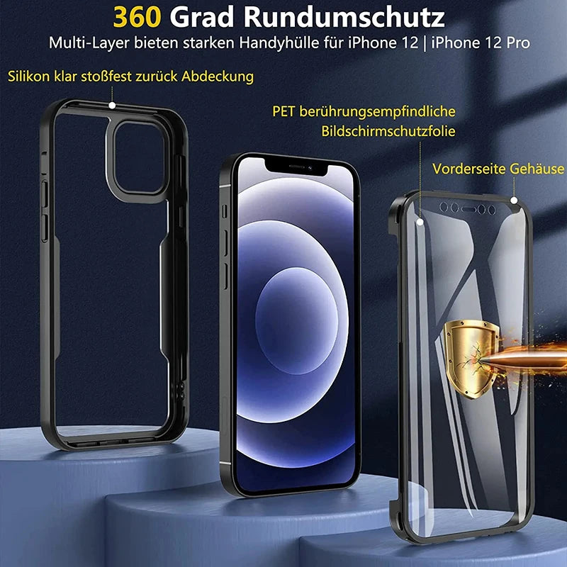Coque 360° robuste iPhone – Transparente avec protection d'écran intégrée, tous modèles