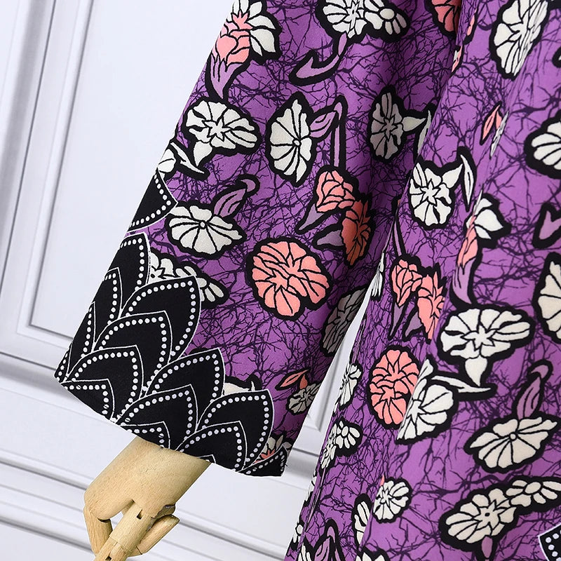 Robe Bohémienne Imprimée — Manches Évasées Maxi Oversize Col Rond