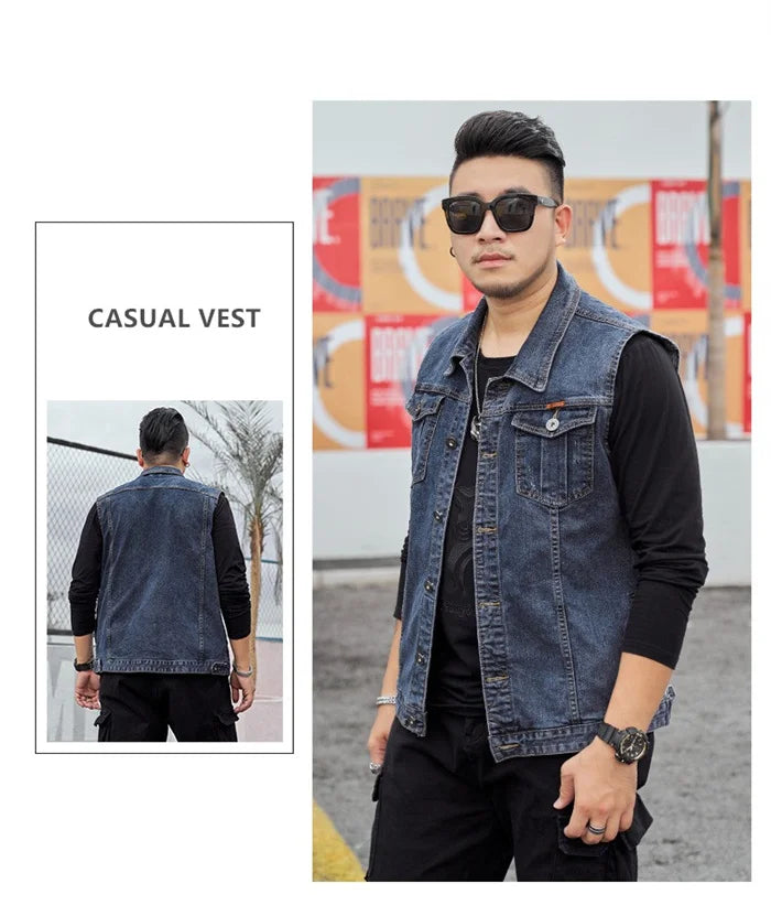 Motorcycle Vest Men Plus Size 8XL 6XL 7XL Sleeveless Jacket Autumn Hip Hop Man Veste Cowboy Slim Fit Korean Male Denim Waistcoat