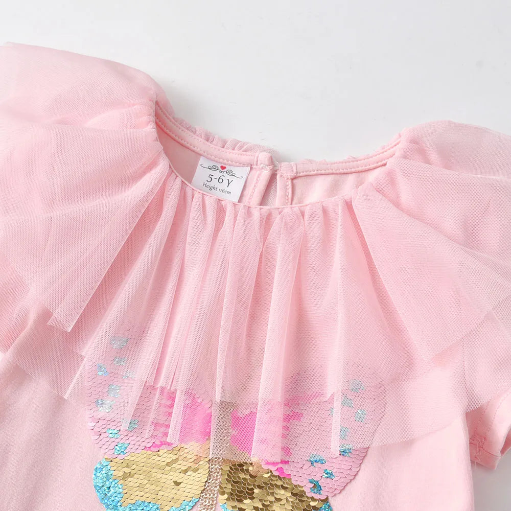 T-Shirt Fille Papillon Paillettes — Manches Courtes Coton Enfant