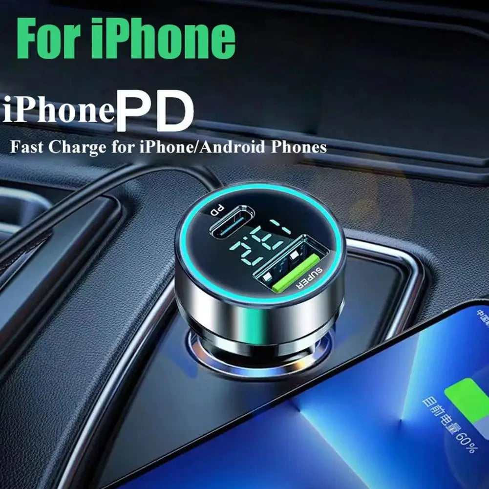 Chargeur Voiture Rapide 120W+20W PD Double USB-C pour iPhone 13 Pro et Smartphones