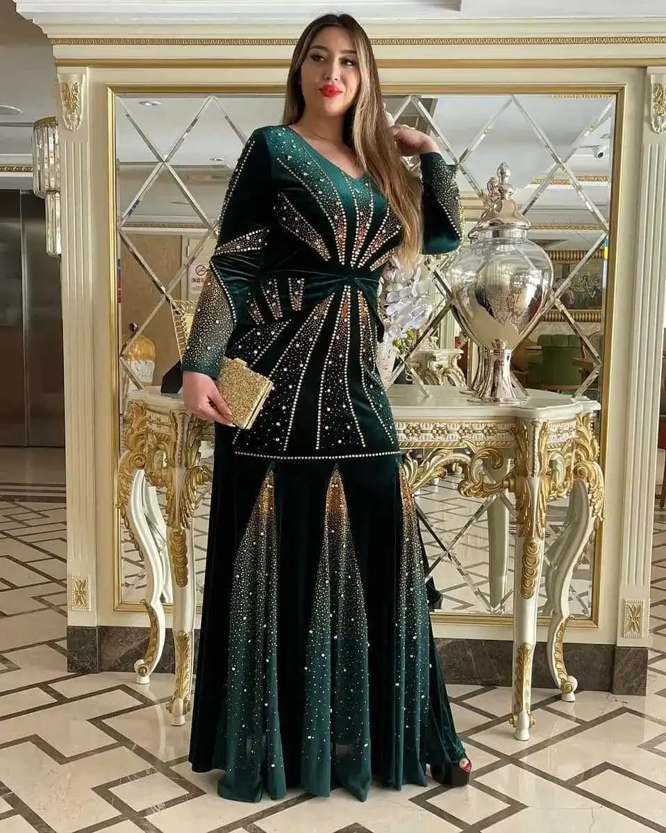 Robe Africaine Velours Soirée — Dashiki Diamants Kaftan Longue Dubai