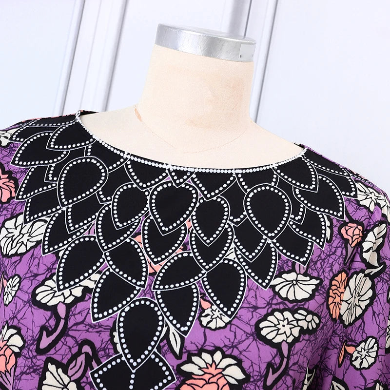 Robe Bohémienne Imprimée — Manches Évasées Maxi Oversize Col Rond