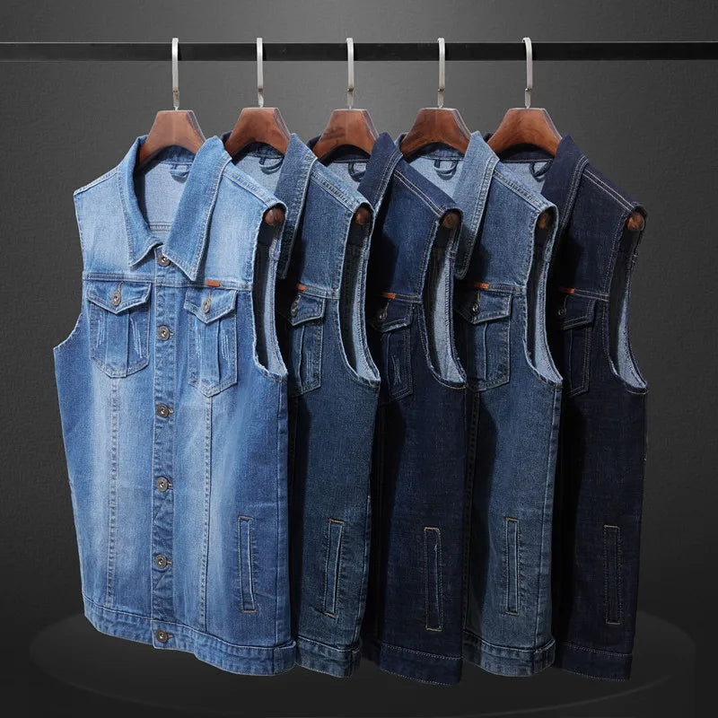 Motorcycle Vest Men Plus Size 8XL 6XL 7XL Sleeveless Jacket Autumn Hip Hop Man Veste Cowboy Slim Fit Korean Male Denim Waistcoat