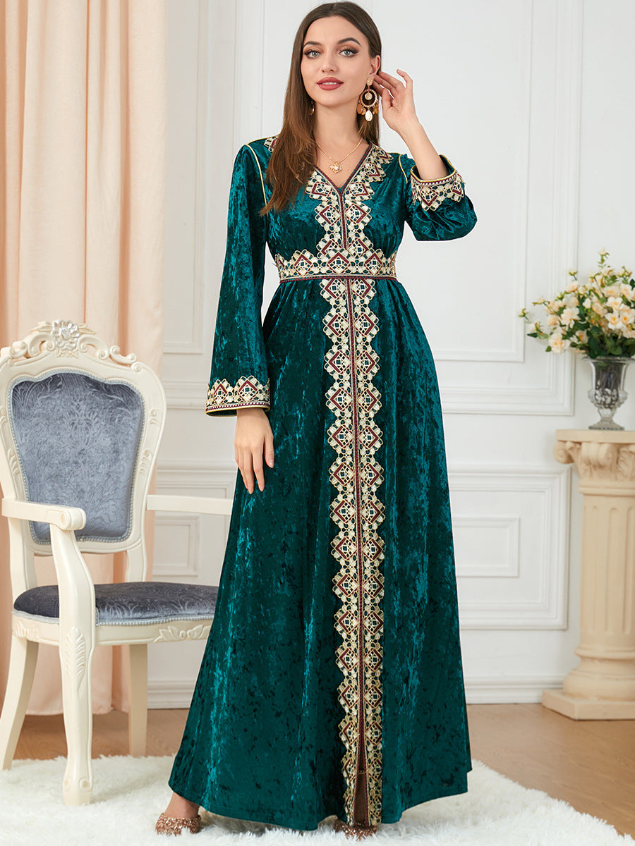 Robe Abaya Velours Femme — Kimono Long Style Dubaï & Caftan Marocain
