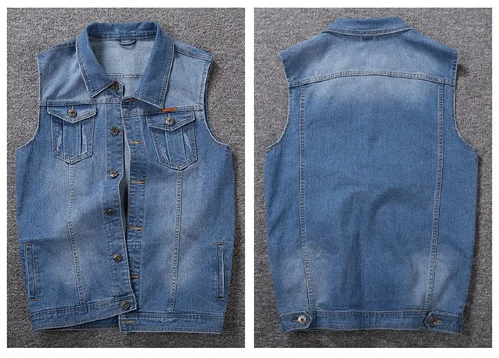 Motorcycle Vest Men Plus Size 8XL 6XL 7XL Sleeveless Jacket Autumn Hip Hop Man Veste Cowboy Slim Fit Korean Male Denim Waistcoat