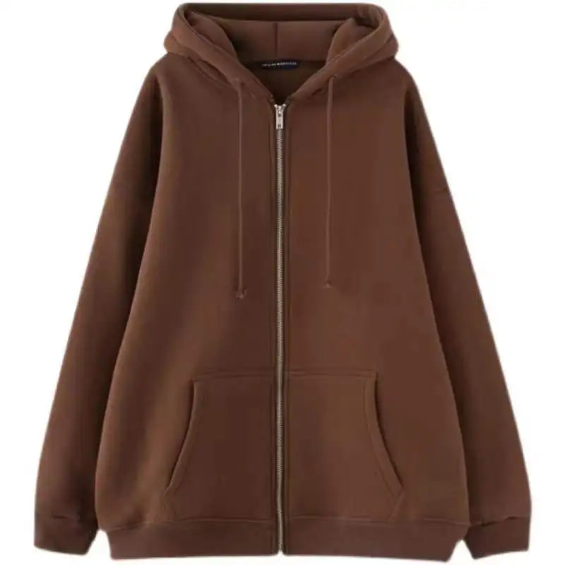 Oversized Hoodie Women Men  Thick Fleece Zip Up Sweatshirt Unisex Plain Color Loose Fit Casual Pullover M-5XL Cotton Loungewear