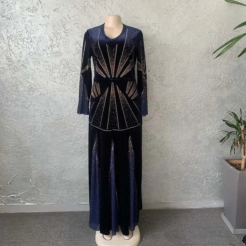 Robe Africaine Velours Soirée — Dashiki Diamants Kaftan Longue Dubai