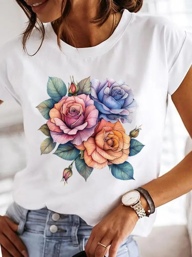 T-Shirt Femme Imprimé Fleurs — Style Casual Années 90