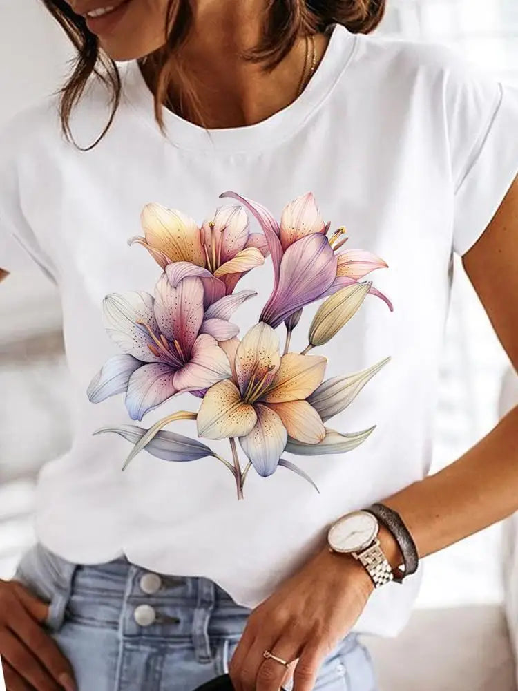 T-Shirt Femme Imprimé Fleurs — Style Casual Années 90