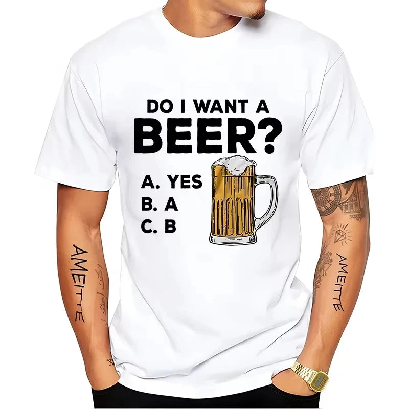 T-Shirt Oversize Homme Été — Imprimé Bière Rétro Streetwear Manches Courtes