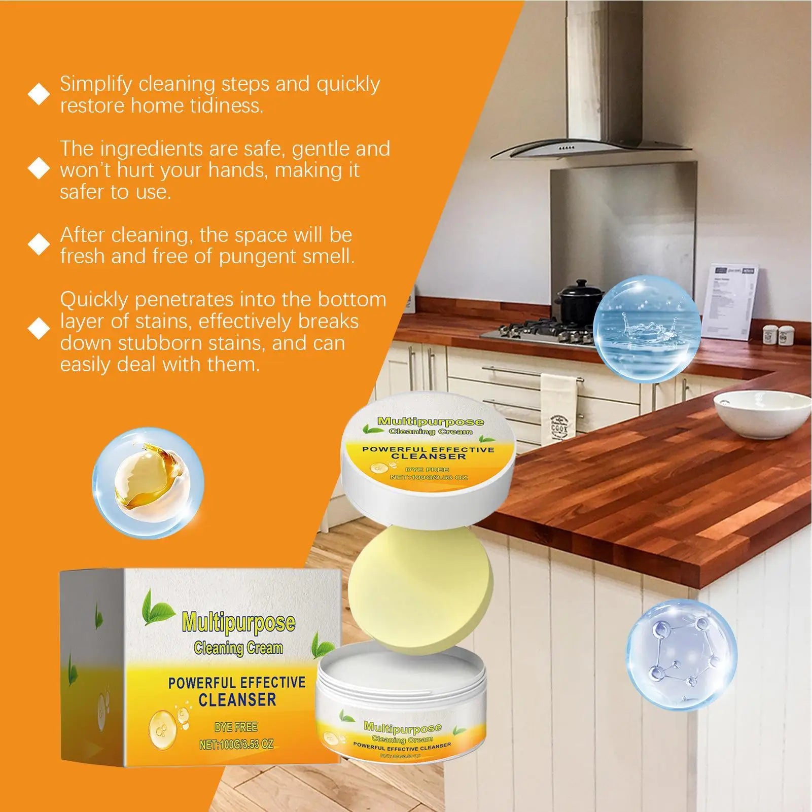 Crème Nettoyante Multi-Usage — Détachant Puissant pour Cuisine et Salle de Bain