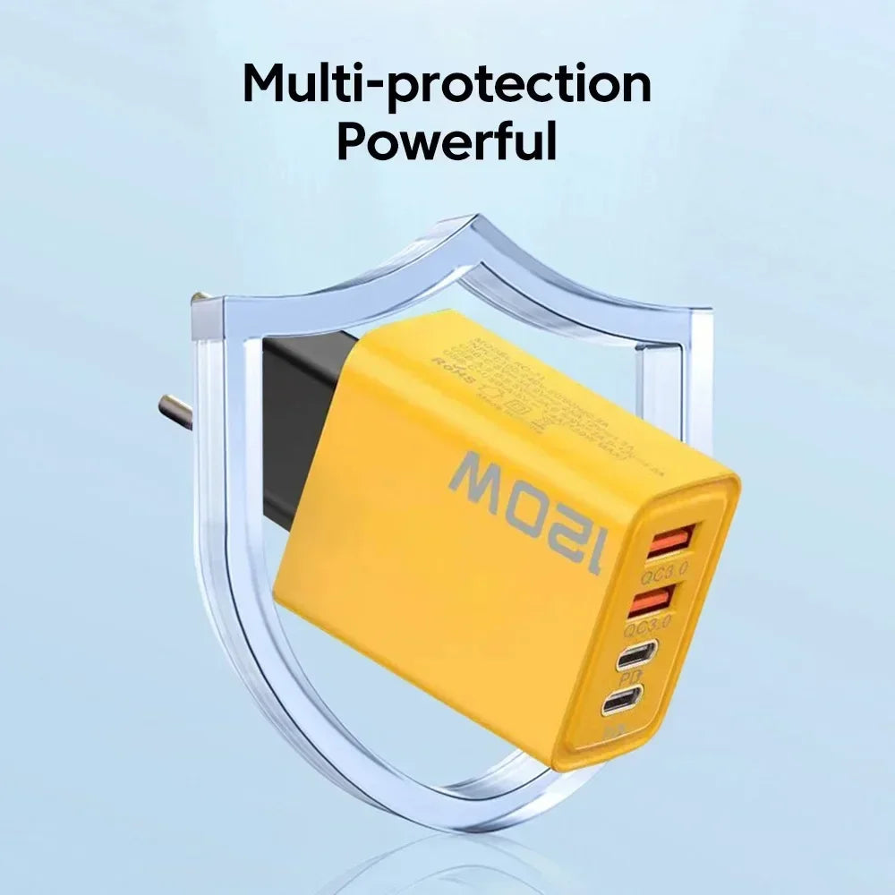 Chargeur Mural 120W USB-C Charge Rapide pour iPhone 16 15 Xiaomi Huawei Redmi OnePlus