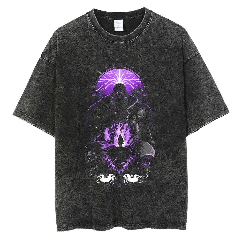 Oversized Attack on Titan Washed Summer T-Shirt, Vintage Distressed Anime Graphic Streetwear for Men Women, Survey Corps AOT Tee