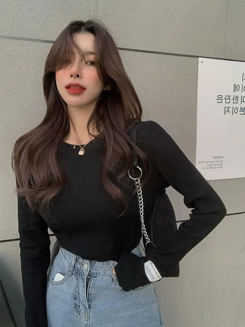 T-Shirt Femme Style Coréen — Pullover Streetwear Beige Esthétique