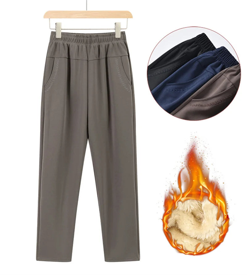 Oversize 8XL Women Trousers 2026 New Solid Elastic High Waist Casual Pants Autumn Winter Female Straight Pants Mother Long Pants
