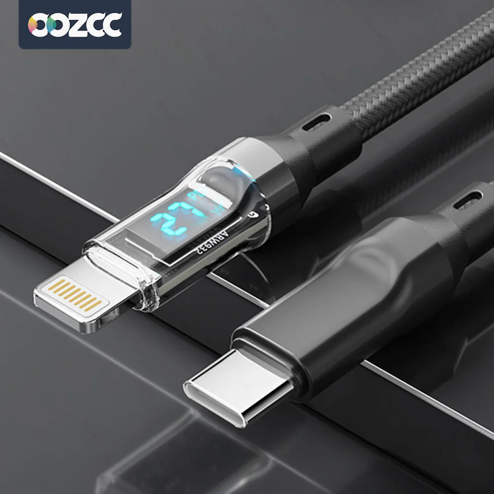 Câble PD 27W Charge Rapide avec Affichage LCD — USB-A vers Lightning pour iPhone 14 13 12 Pro Max