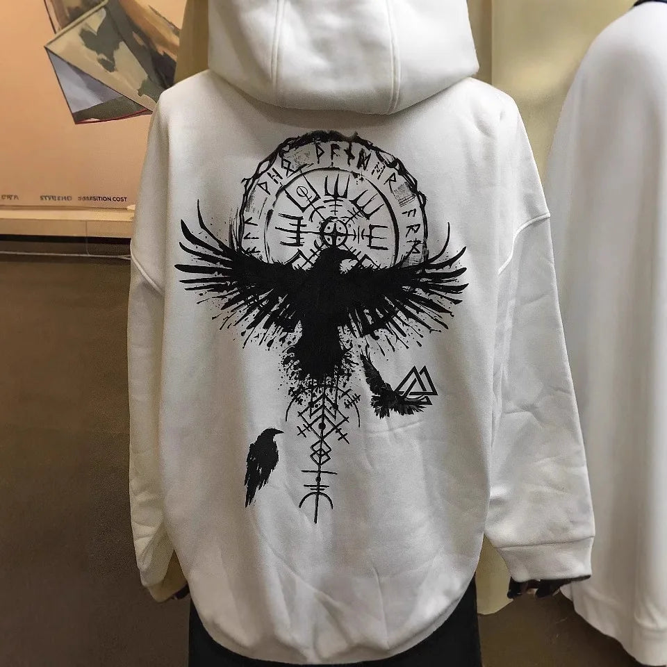 Oversized Loose Sweatshirts Mens Vintage Gothic Print Hooded Tops Streetwear Hoodies Spring Autumn Long Sleeve Sportshirts