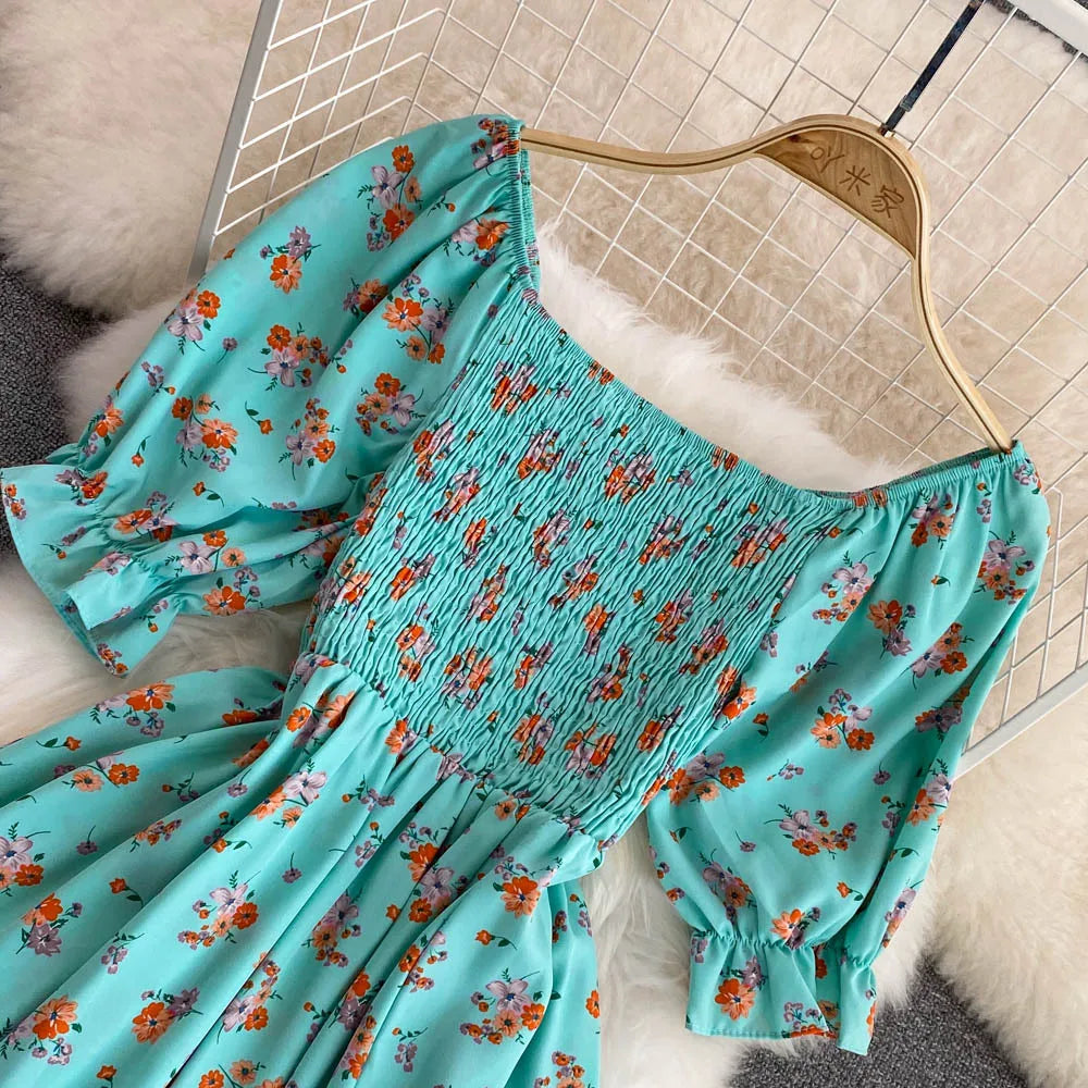 Robe Longue Bohémienne À Volants — Imprimé Floral Maxi Bustier Été