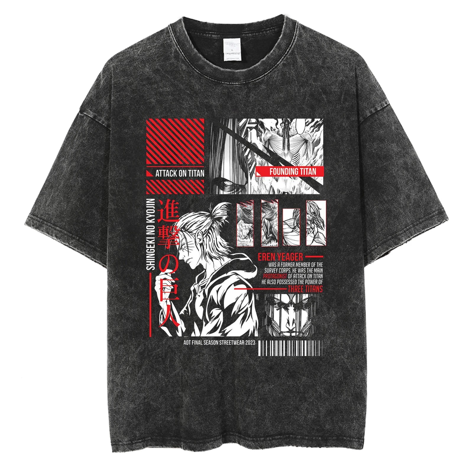 Oversized Attack on Titan Washed Summer T-Shirt, Vintage Distressed Anime Graphic Streetwear for Men Women, Survey Corps AOT Tee