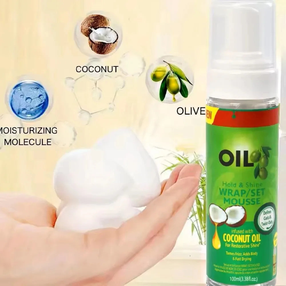 Mousse coiffante boucles à l'huile d'olive – Tenue forte, anti-frisottis 100ml