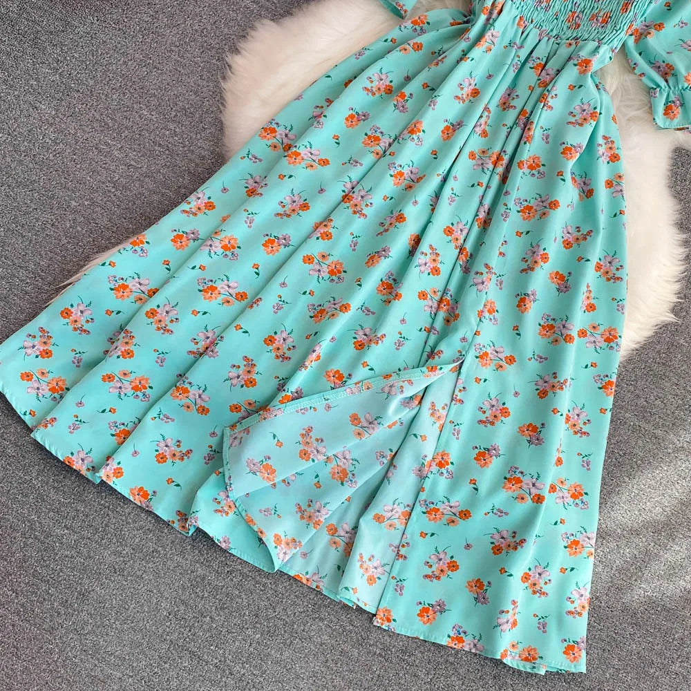 Robe Longue Bohémienne À Volants — Imprimé Floral Maxi Bustier Été