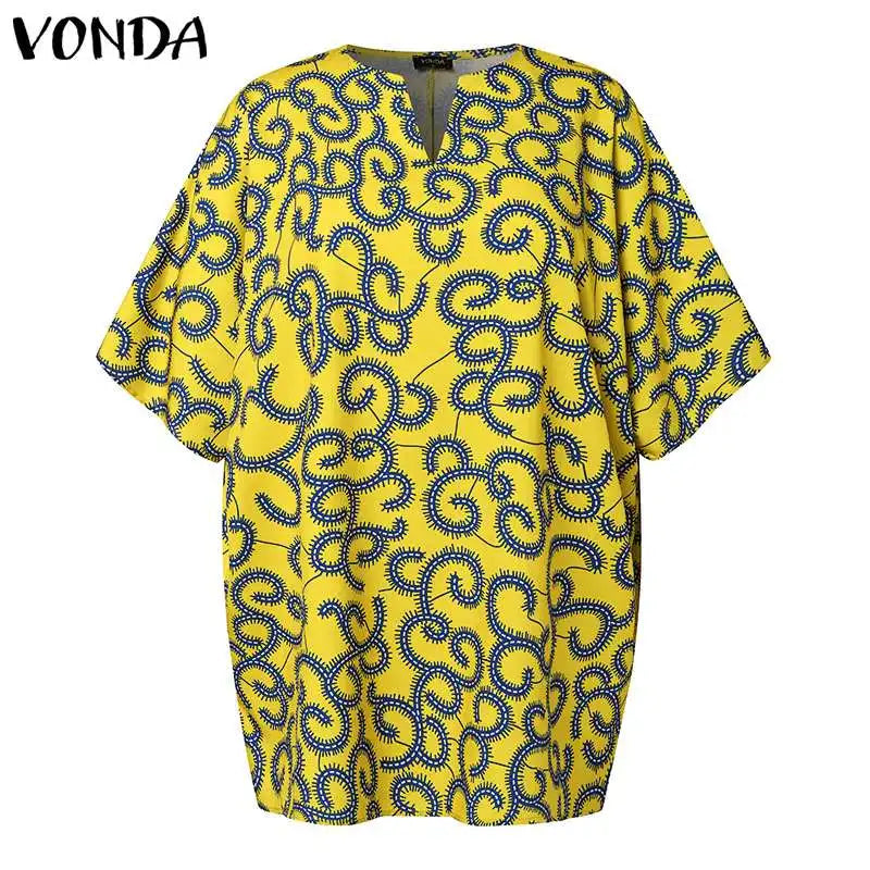 Plus Size VONDA Women Blouses 2024 Elegant Half Sleeve Printed Shirts Bohemian V Neck Tops Fashion Casual Loose Blusas Oversized