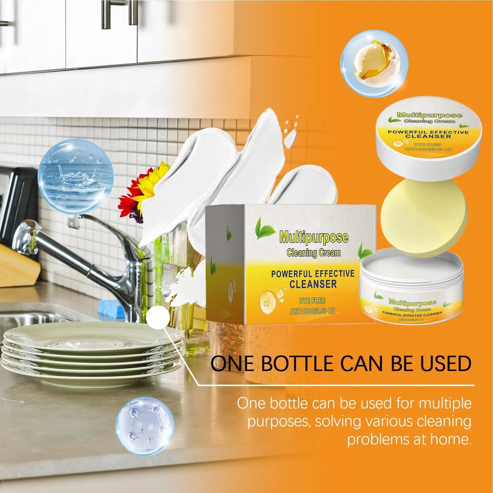 Crème Nettoyante Multi-Usage — Détachant Puissant pour Cuisine et Salle de Bain