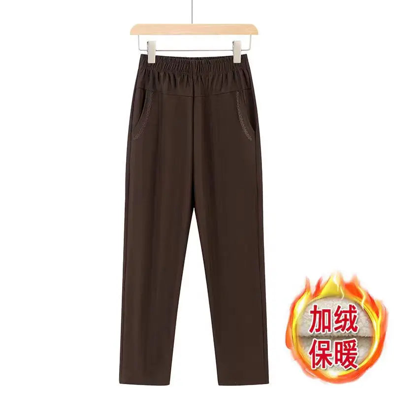 Oversize 8XL Women Trousers 2026 New Solid Elastic High Waist Casual Pants Autumn Winter Female Straight Pants Mother Long Pants