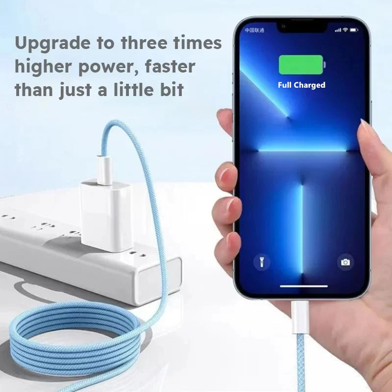 Câble PD 35W Charge Rapide pour iPhone 14 13 12 11 Pro Max XR XS — USB-C Tressé 1m 2m