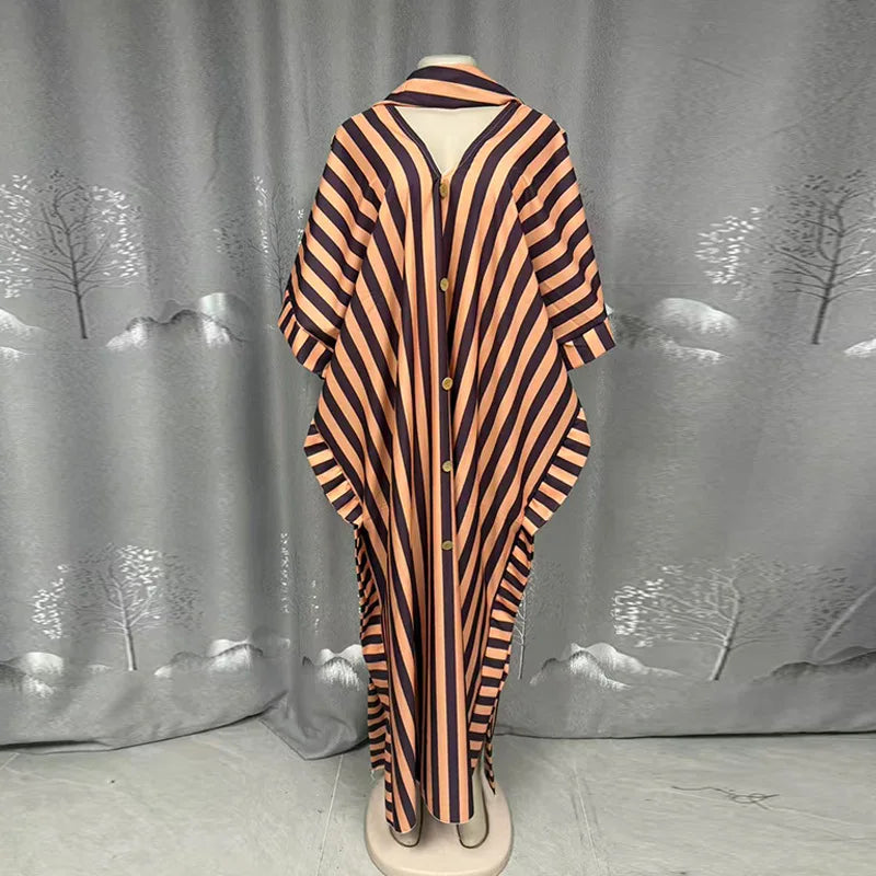 Robe Longue Femme Col V Rayée — Style Décontracté Grande Taille Automne 2026